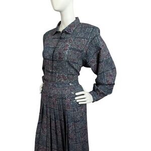Vintage Jaeger 100% Wool Shirt And Skirt Set, Bohemian Print |  Size M